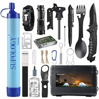 SUPOLOGY Emergency Kit Tactical Gear Outdoor Kits, 23-in-1 Cool Gadgets Tools with Water Filter for Camping, Hunting, Hiking, Adventures, Backpack, Fishing, Hurricane, Gifts for Men Dad Husband