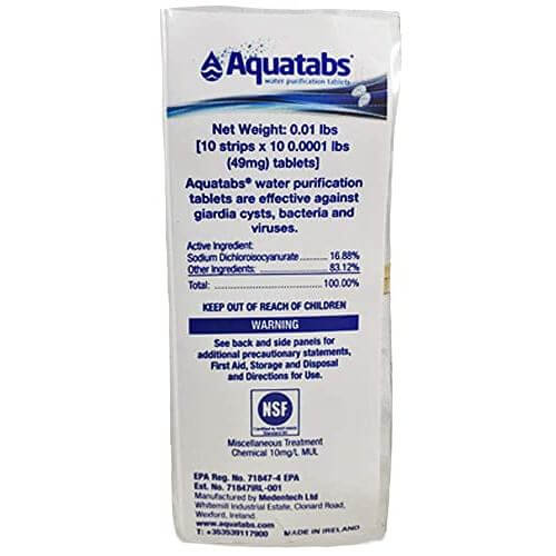 Aquatabs - World's Best Water Purification Tablets for Water Treatment and Disinfection - Ideal for Emergencies, Survival, Travel and Camping - 100 Tablets in Convenient Travel Packaging